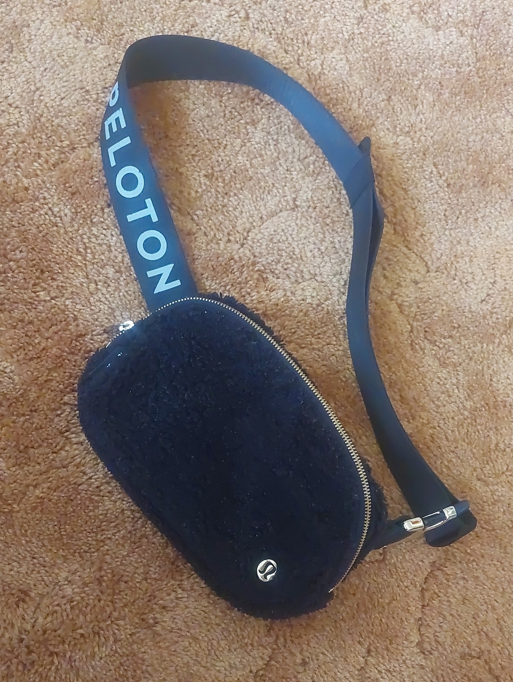 Peloton x Lululemon Black Fuzzy Belt Bag with Logo Strap